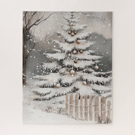 Puzzle Árbol de Navidad de invierno en la nieve
