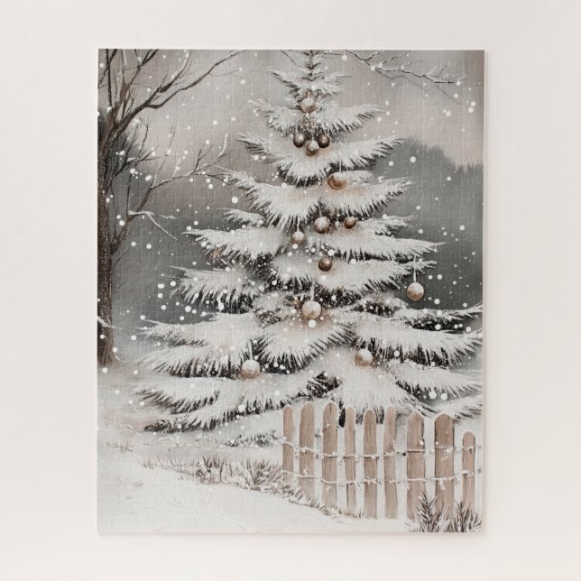Puzzle Árbol de Navidad de invierno en la nieve (Vertical)