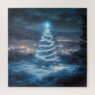 Puzzle Árbol de Navidad de Noche de Invierno Brillante Az