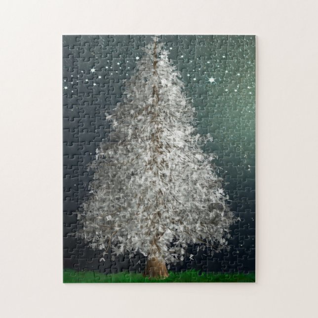 Puzzle Árbol de Navidad de plata blanca, brillantes estre (Vertical)