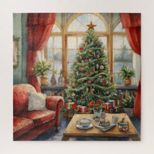 Puzzle Árbol de Navidad de Salón Antiguo Chimenea
