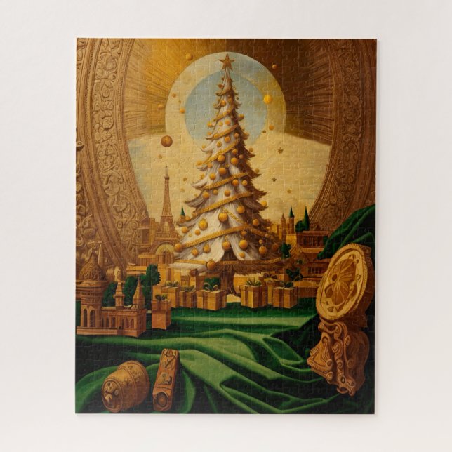 Puzzle Árbol de Navidad dorado con Torre Eiffel (Vertical)
