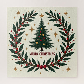 Puzzle Árbol de Navidad elegante con follaje y bayas roja