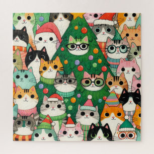 Puzzle Árbol de Navidad Gatitos de Mascota Coloridos Lind