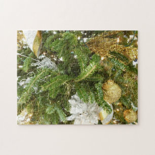 Puzzle Árbol de Navidad plateado y dorado en vacaciones