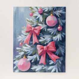 Puzzle Árbol de Navidad rosa | Lazos Adornos Acuarela