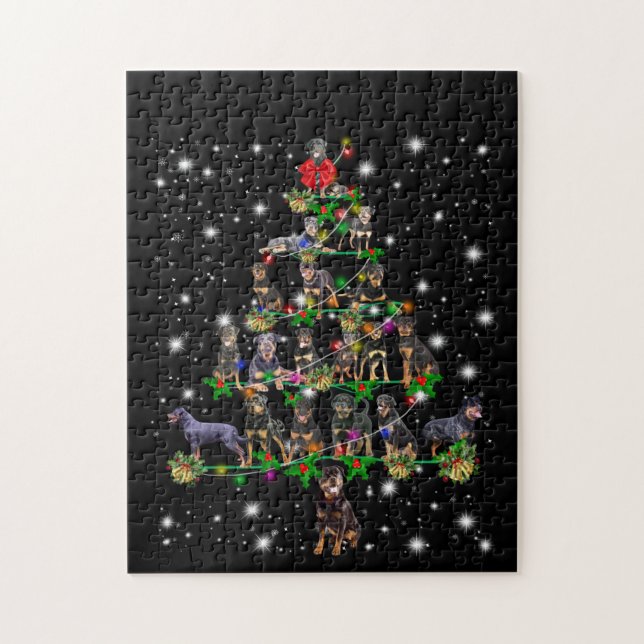 Puzzle Árbol De Navidad Rottweiler Cubierto De Lámparas (Vertical)