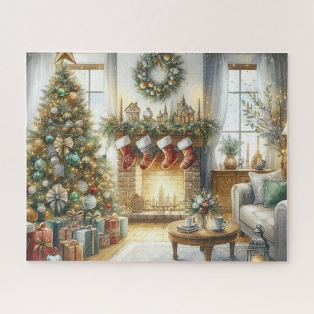 Puzzle Árbol de Navidad y chimenea de vacaciones  (Horizontal)