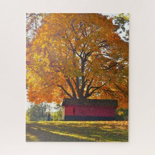 Puzzle árbol de otoño y granero