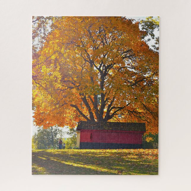 Puzzle árbol de otoño y granero (Vertical)