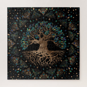 Puzzle Árbol de vida - Ornamento Yggdrasil de oro y már