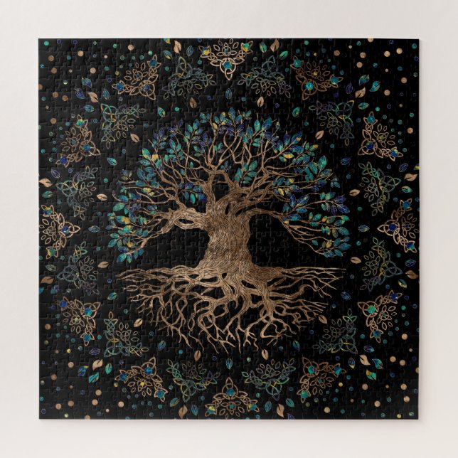 Puzzle Árbol de vida - Ornamento Yggdrasil Golden y Marbl (Vertical)