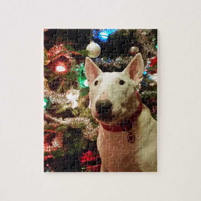 Puzzle árbol del regalo de Navidad de bull terrier (Vertical)
