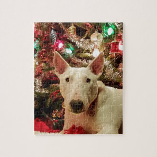 Puzzle árbol del regalo de Navidad de bull terrier