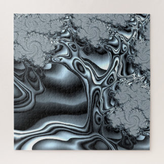 Puzzle Árbol fractal de aspecto holográfico en azul silve
