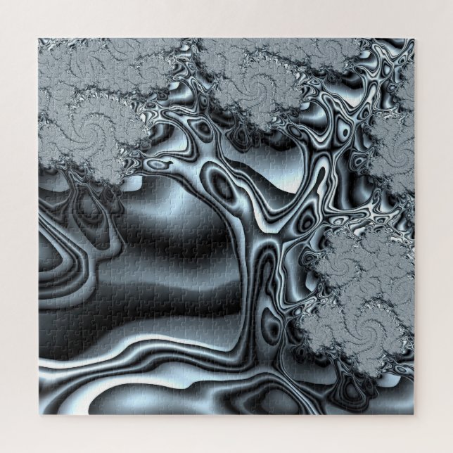 Puzzle Árbol fractal de aspecto holográfico en azul silve (Vertical)