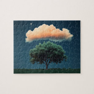 Puzzle Árbol Sereno y Nube – Relajante Cielo Nocturno