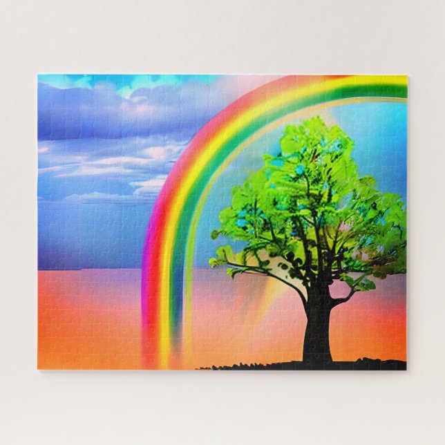 Puzzle Árbol verde bajo el arcoiris (Horizontal)