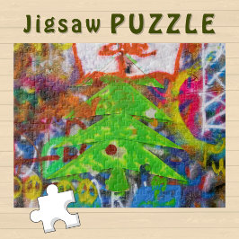 Puzzle Árbol verde de Navidad en una pared de graffiti -