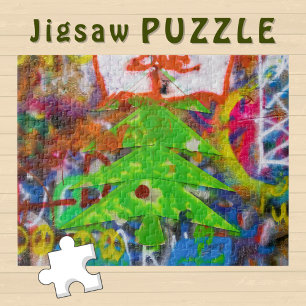 Puzzle Árbol verde de Navidad en una pared de graffiti -