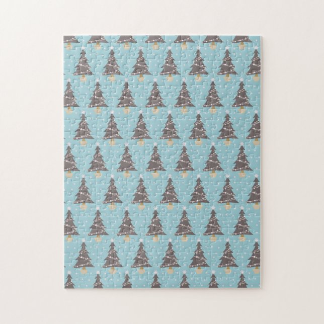 Puzzle Árboles de Navidad marrones con nieve y fondo azul (Vertical)