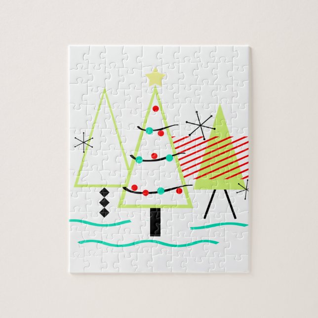 Puzzle árboles de navidad modernos de mediados de siglo r (Vertical)