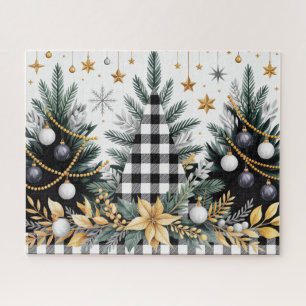 Puzzle Árboles de Navidad Negros/Blancos/Dorados