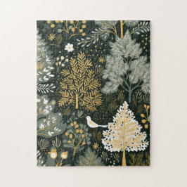 Puzzle Árboles de Navidad vintage boho blanco verde dorad