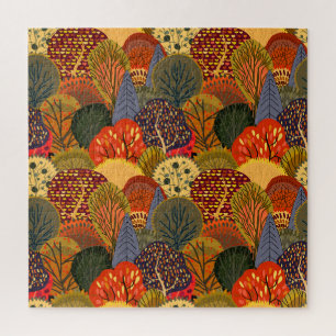 Puzzle Árboles de otoño estilizados, patrones de bosques 