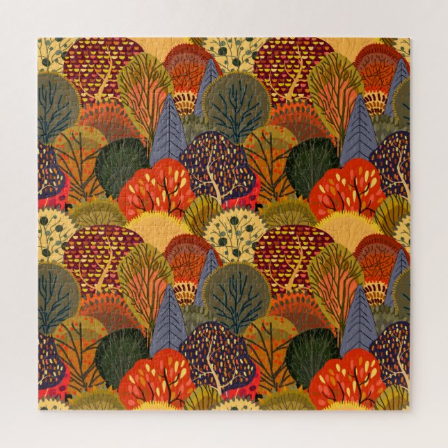 Puzzle Árboles de otoño estilizados, patrones de bosques  (Vertical)