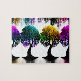 Puzzle Árboles de silueta con follaje de color pastel
