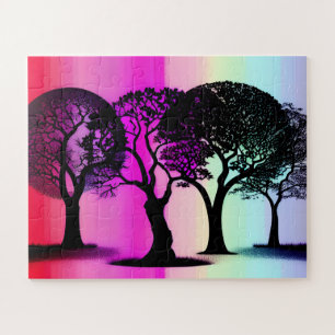 Puzzle Árboles de silueta con fondo rosado pastel