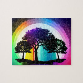 Puzzle Árboles de silueta negra con fondo arcoiris
