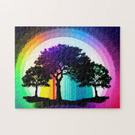 Puzzle Árboles de silueta negra y fondo arcoiris