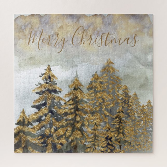 Puzzle Árboles navideños dorados (Vertical)