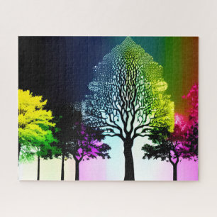 Puzzle Árboles negros de silueta con fondo arcoiris