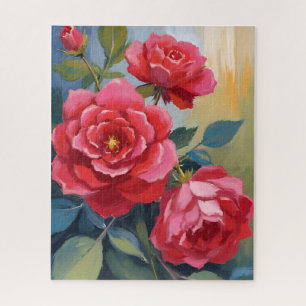 Puzzle Arbusto de Rosa Roja Pintura Floral Acuarela