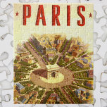 Puzzle Arco de Triunfo Vintage, París, Francia<br><div class="desc">Afiche de viaje europeo de ilustracion vintage o etiqueta de equipaje de París, Francia con el Arco de Triunfo, un arco triunfal en la capital europea de París, encargado por Napoleón en 1806. Las calles de la ciudad con coches irradian desde el punto central de circunvalación (un círculo de tráfico...</div>