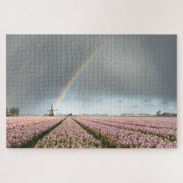 Puzzle Arco iris sobre jacintos y un molino de viento en