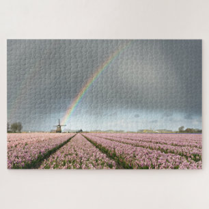 Puzzle Arco iris sobre jacintos y un molino de viento en