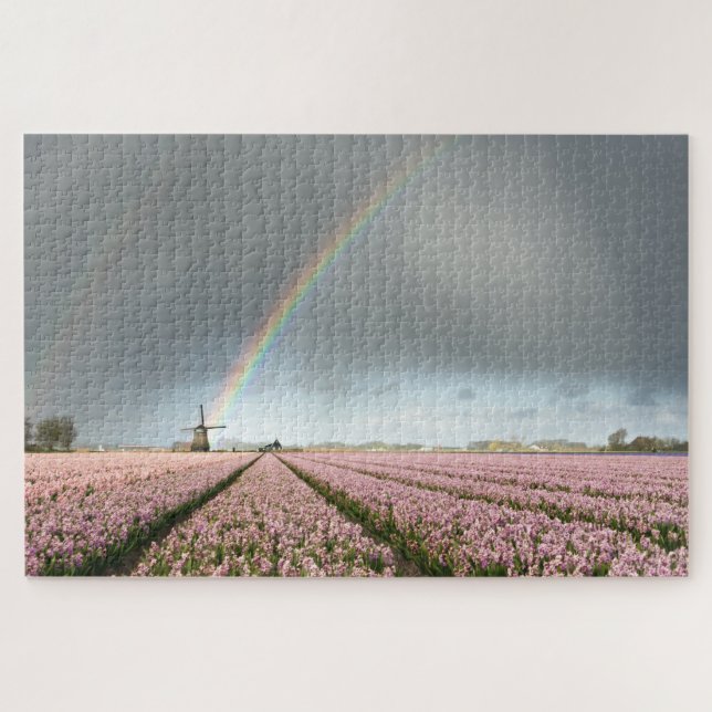 Puzzle Arco iris sobre jacintos y un molino de viento en (Horizontal)