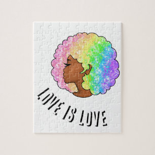 Puzzle arcoíris afro LGBTQ el amor es amor orgullo chica 