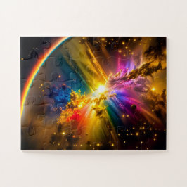 Puzzle Arcoiris cósmico sobre escena de tormenta nublada