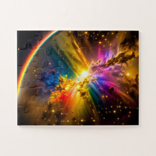 Puzzle Arcoiris cósmico sobre escena de tormenta nublada