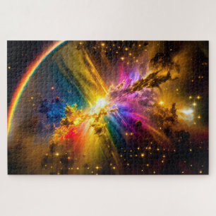 Puzzle Arcoiris cósmico sobre nebulosas coloridas en el u