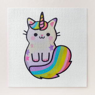 Puzzle Arcoiris unicornio de gato blanco