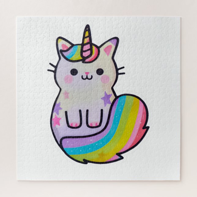 Puzzle Arcoiris unicornio de gato blanco (Vertical)