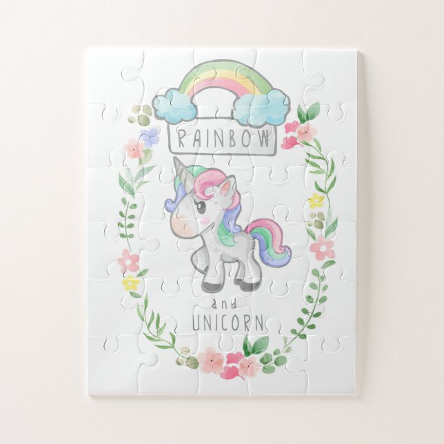Puzzle Arcoiris y flores de unicornio (Vertical)