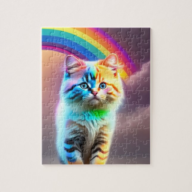Puzzle Arcoiris Y Gato Pequeño Dulce (Vertical)