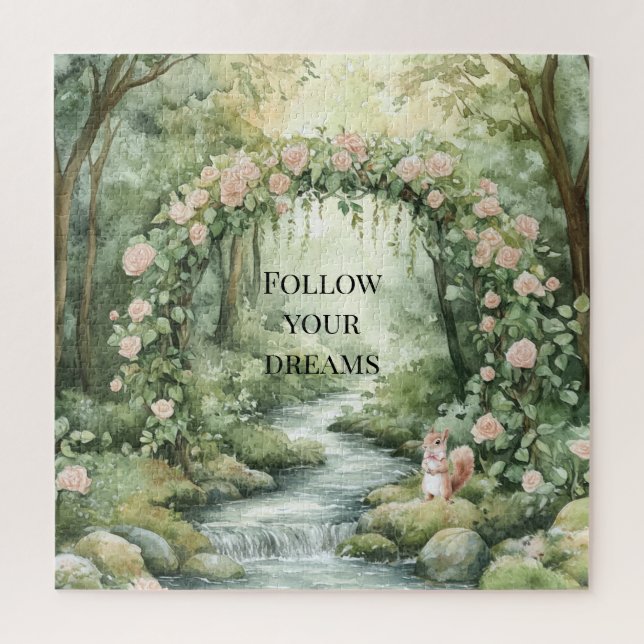 Puzzle Ardilla del bosque floral rosa (Vertical)